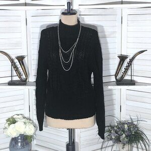 American Rag Cie black cable knit sweater mock turtleneck chunky warm Sz M